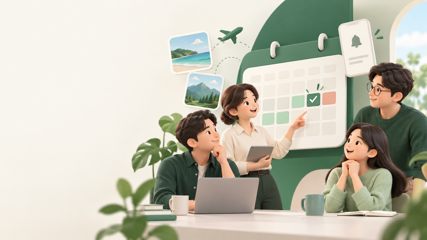 휴가 관리 업무를 돕는 휴가 고고씽 일러스트