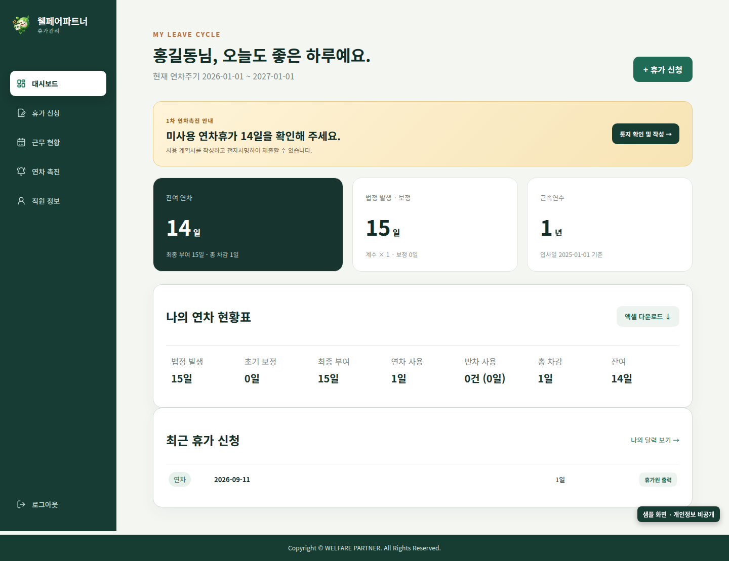 일반사용자 대시보드 화면